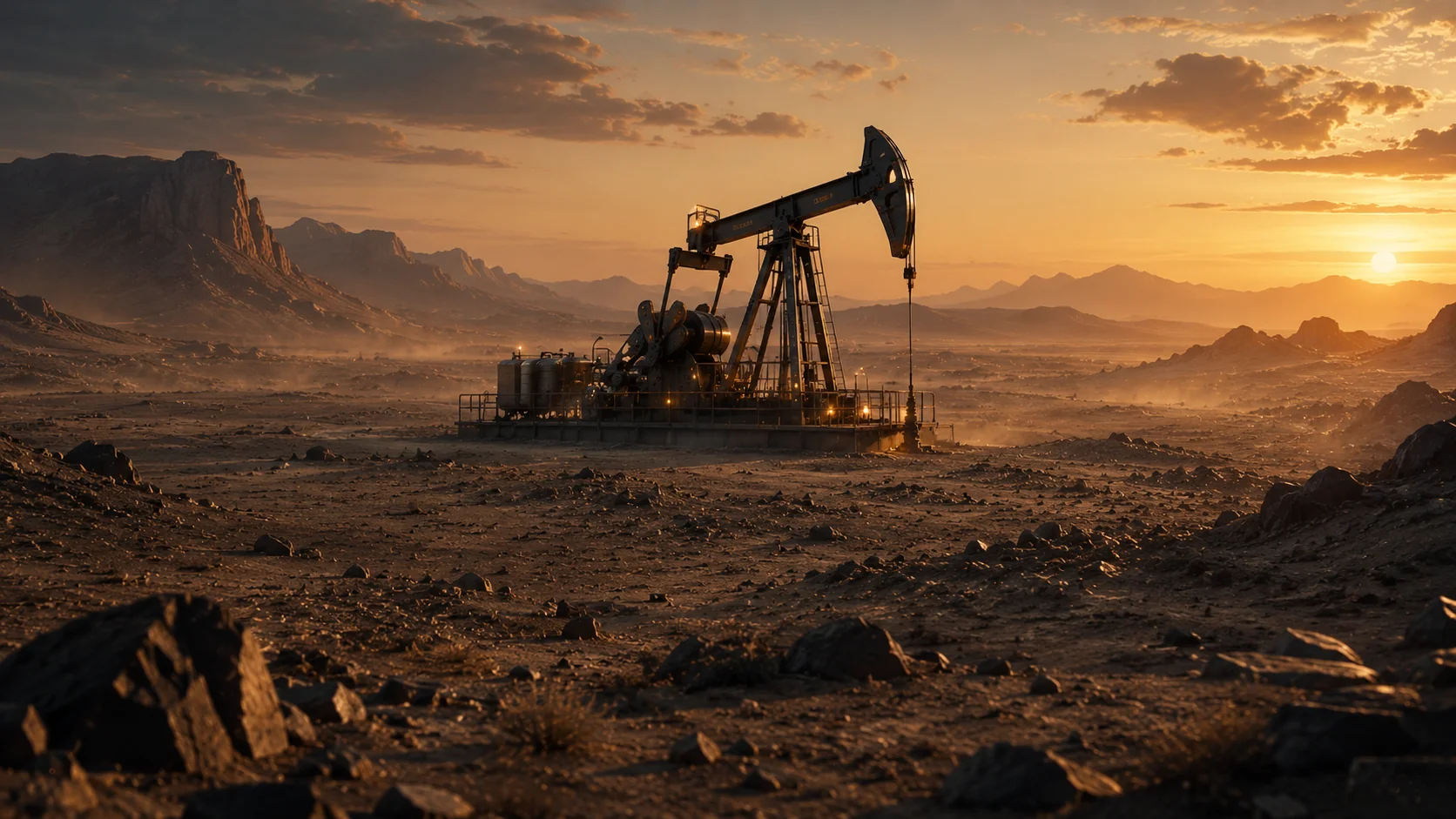 Water reservoir facility operating at sunset in American heartland landscape